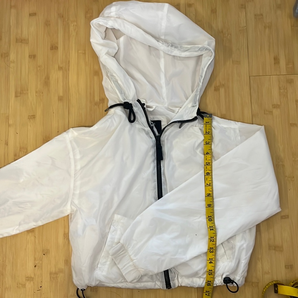 Bershka white cropped hooded wind breaker jacket